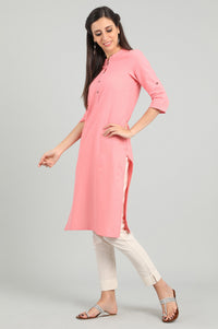 Pink Band Collar Solid kurta