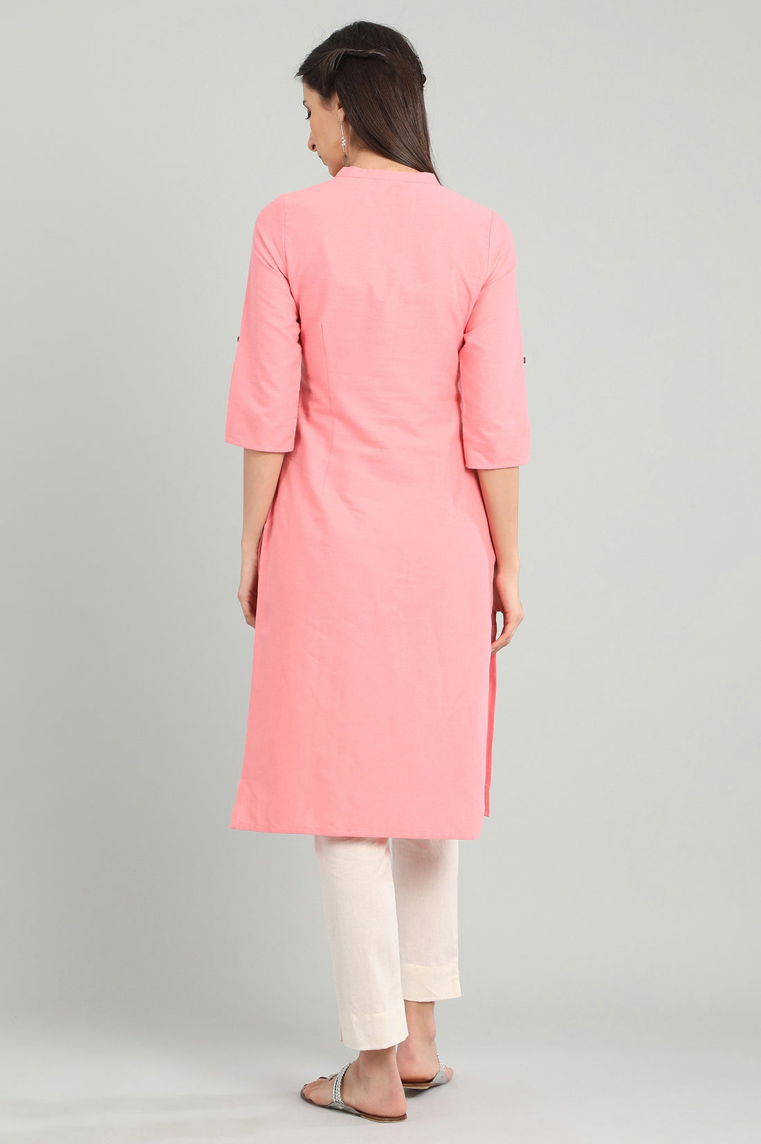 Pink Band Collar Solid kurta