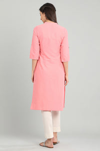 Pink Band Collar Solid kurta