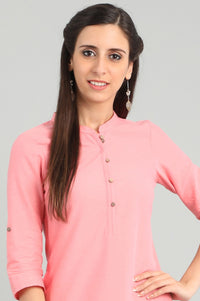 Pink Band Collar Solid kurta