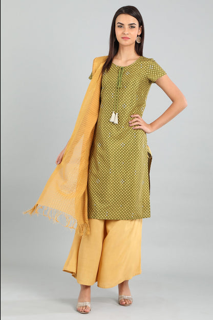 Green Round Neck Printed kurta