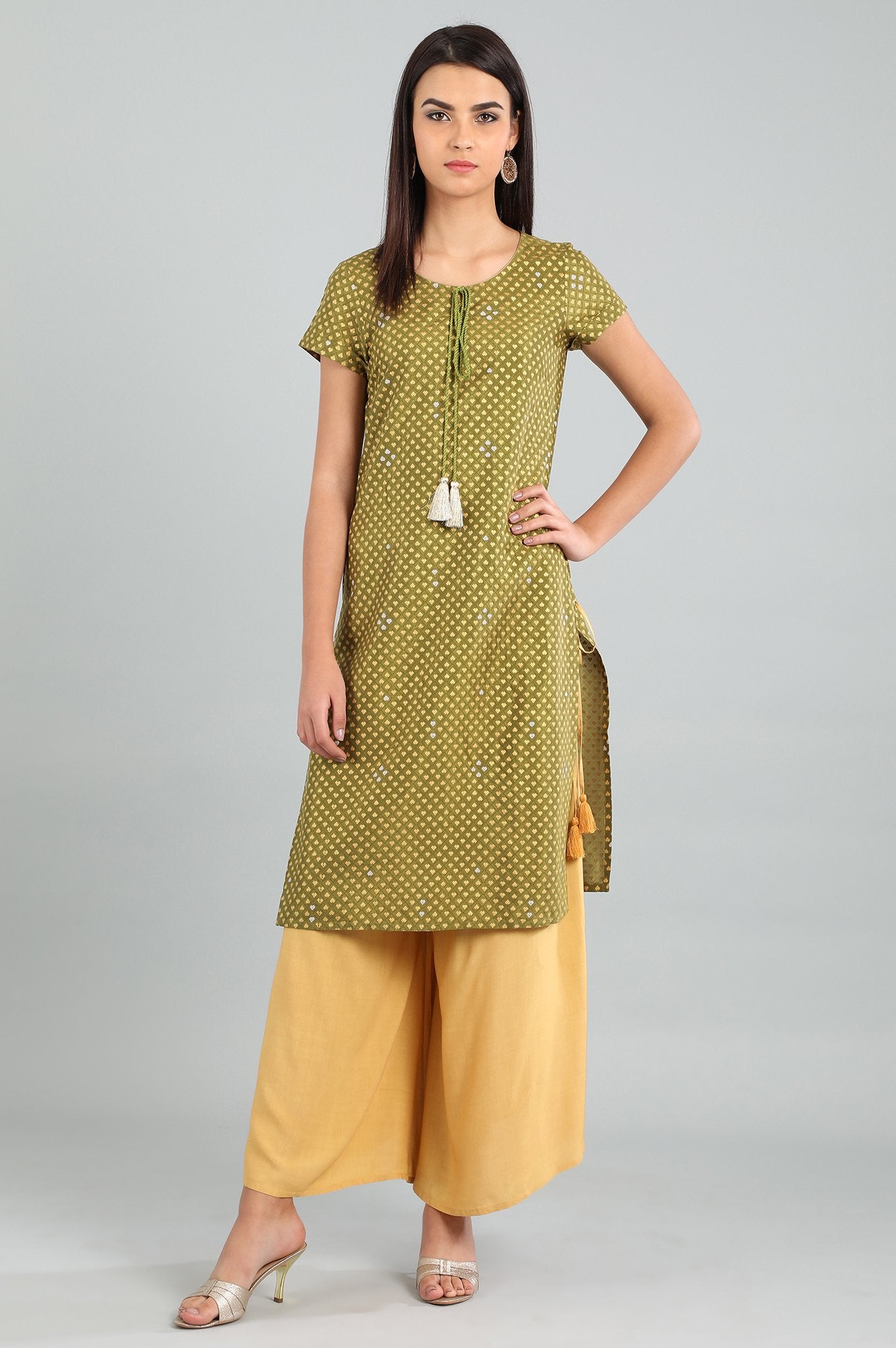 Green Round Neck Printed kurta