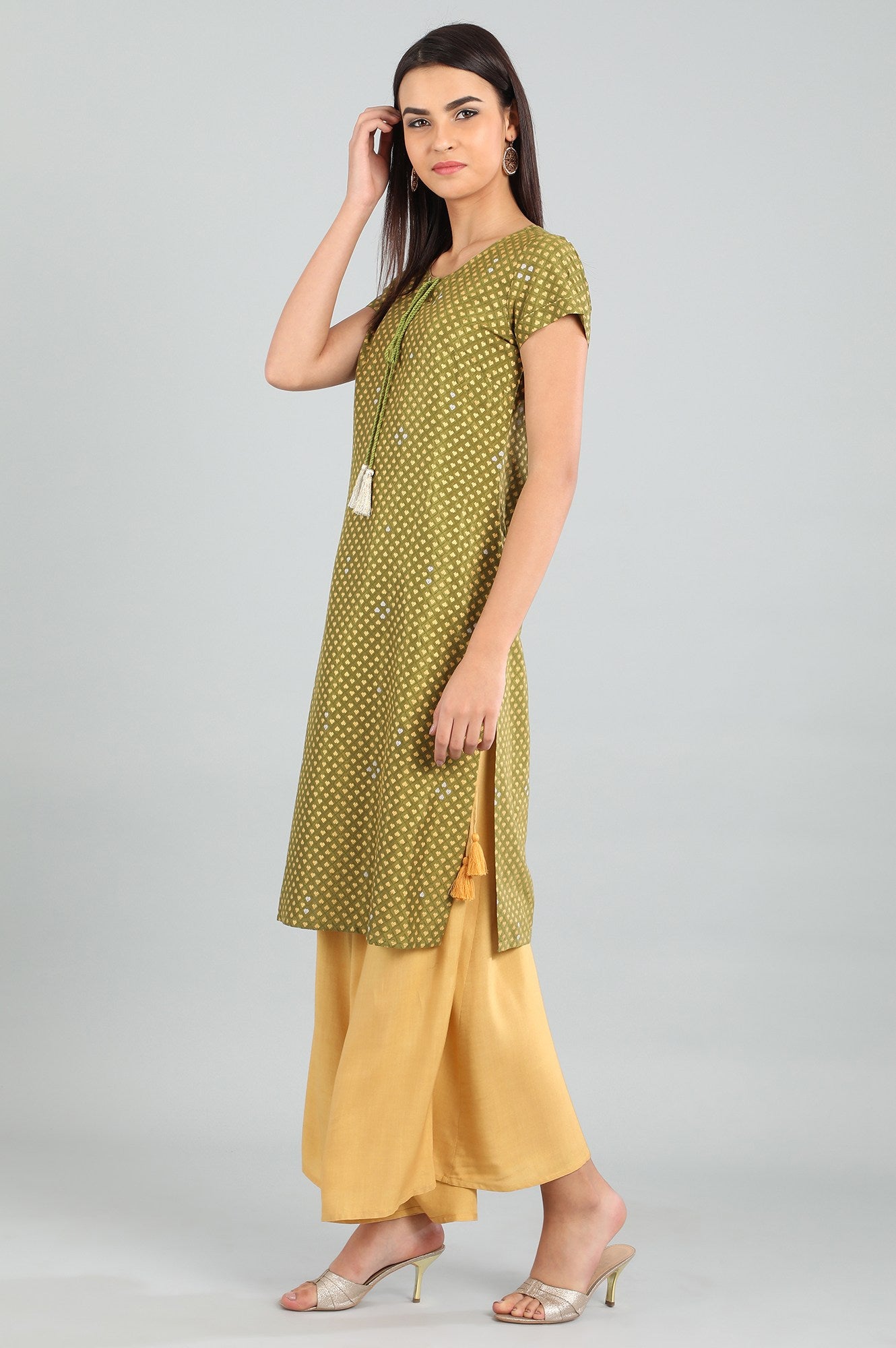 Green Round Neck Printed kurta