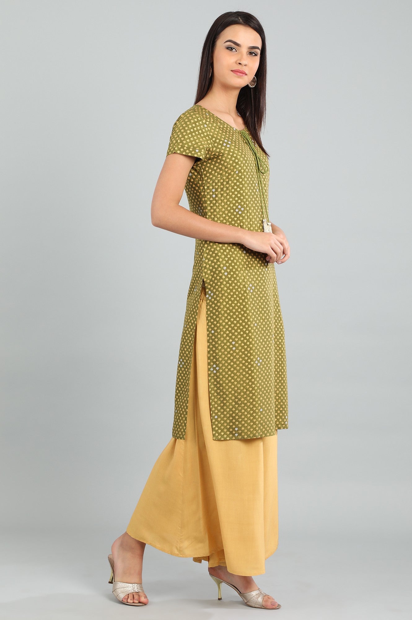 Green Round Neck Printed kurta