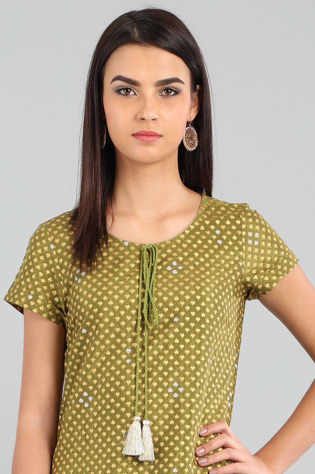 Green Round Neck Printed kurta