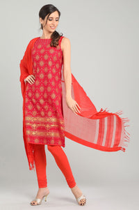 Red Round Neck Printed kurta