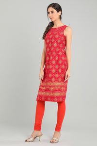 Red Round Neck Printed kurta