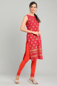 Red Round Neck Printed kurta