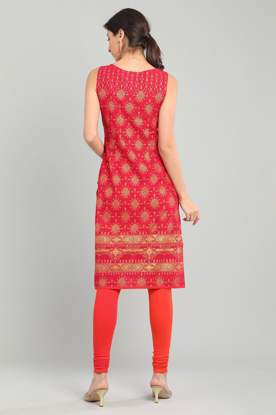 Red Round Neck Printed kurta