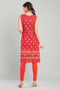 Red Round Neck Printed kurta