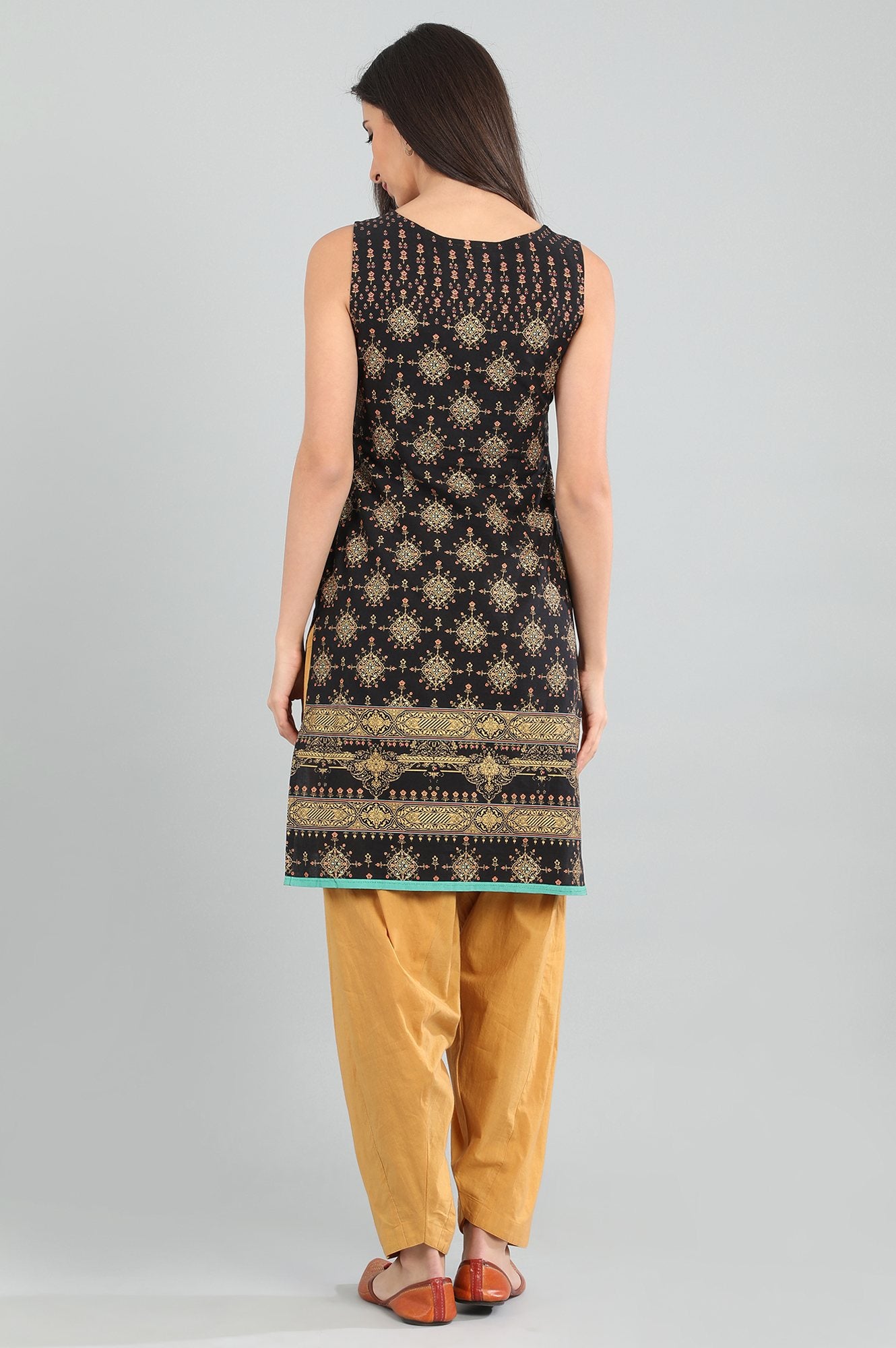 Black Round Neck Printed kurta