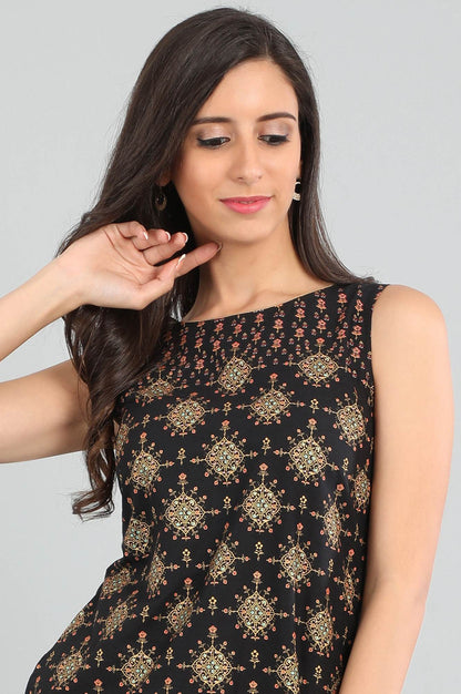 Black Round Neck Printed kurta