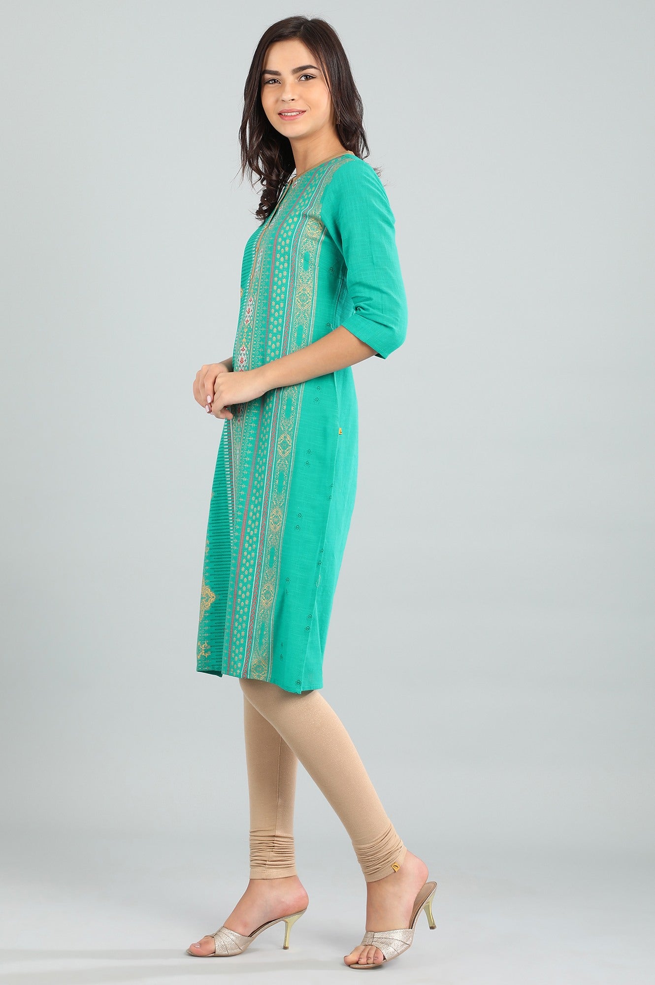 Green Band Collar Printed kurta