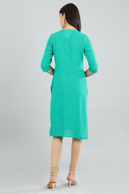 Green Band Collar Printed kurta