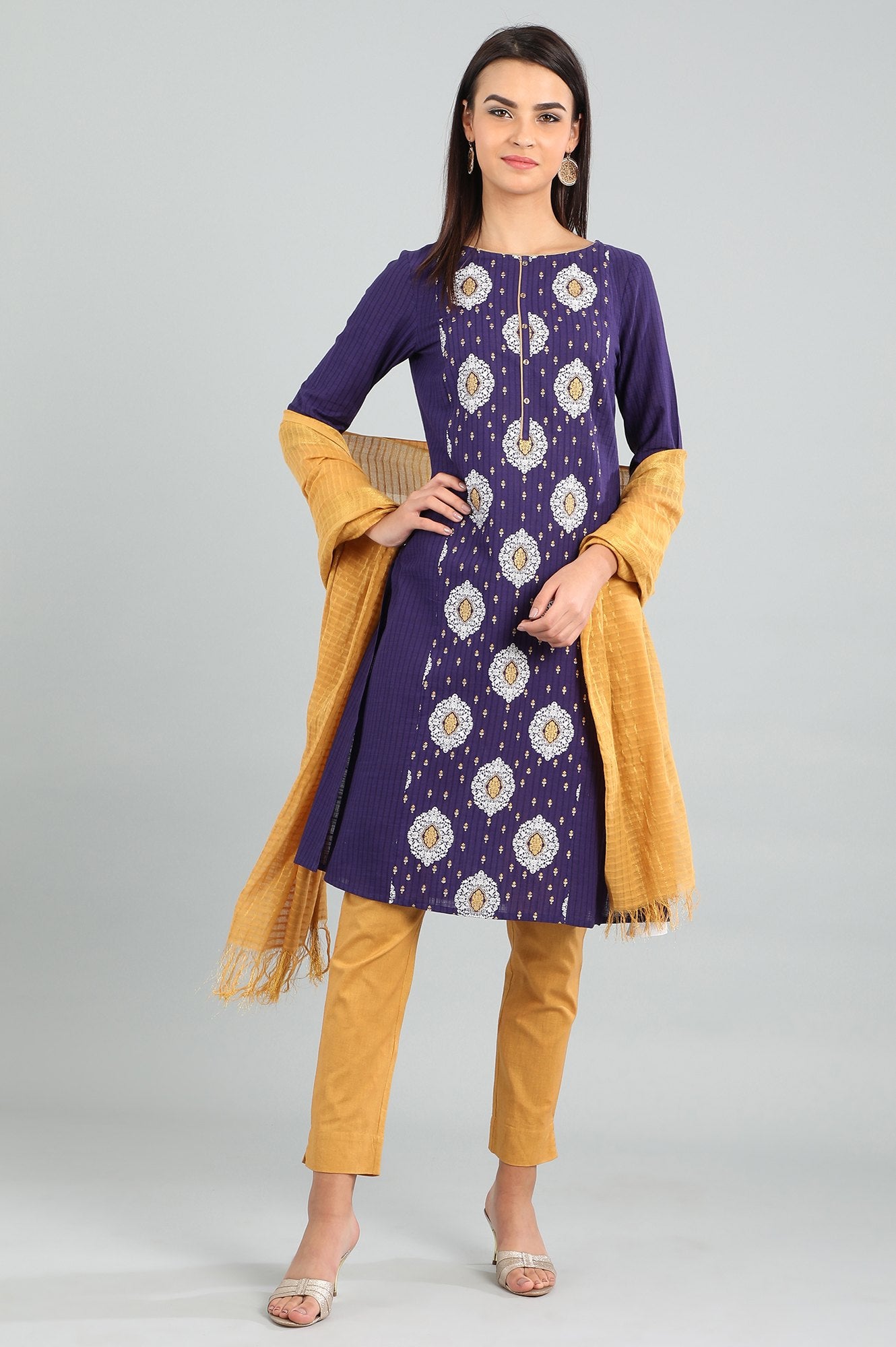 Purple Round Neck Printed kurta
