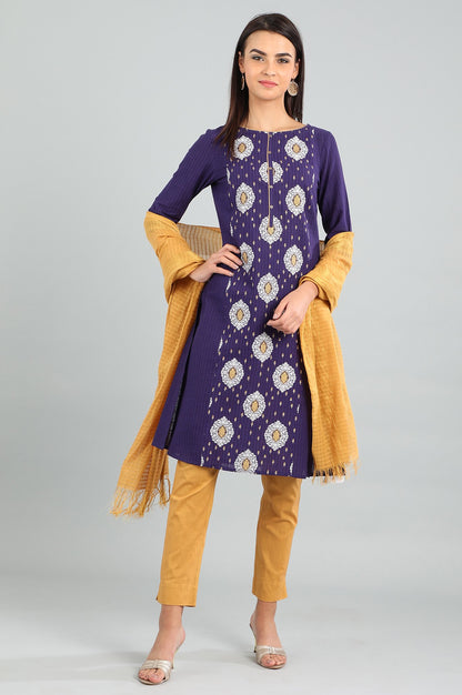 Purple Round Neck Printed kurta