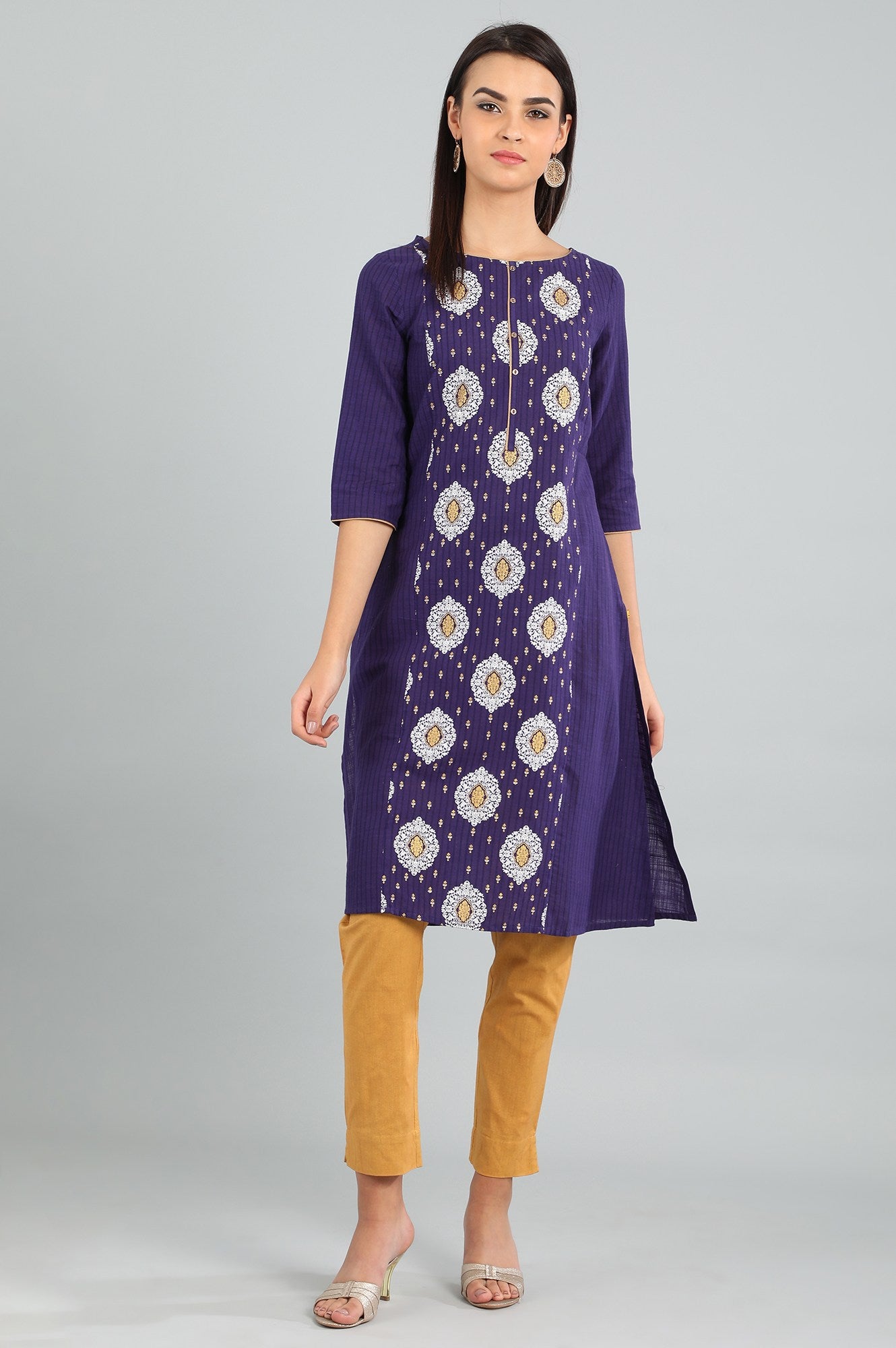 Purple Round Neck Printed kurta