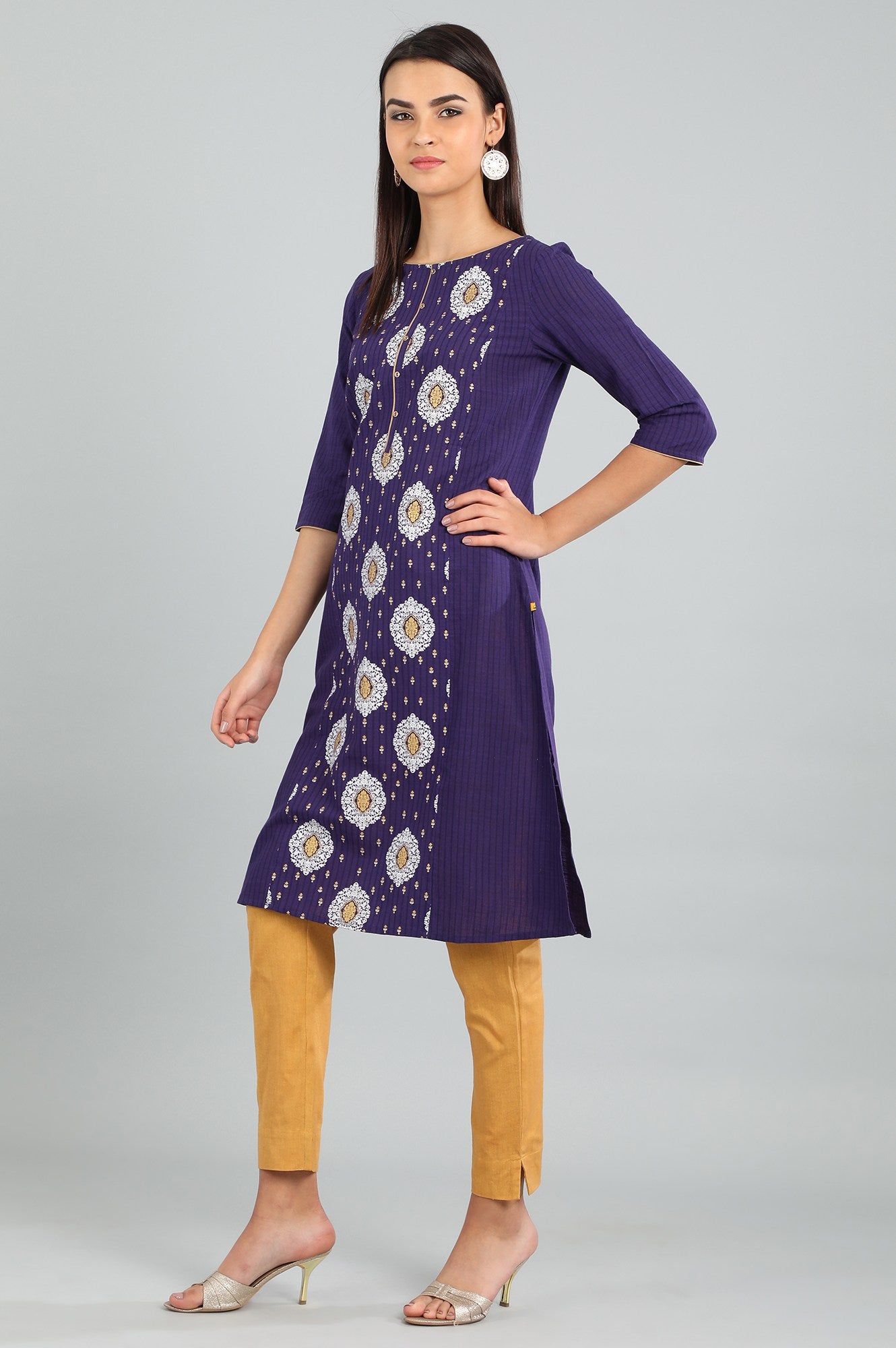 Purple Round Neck Printed kurta