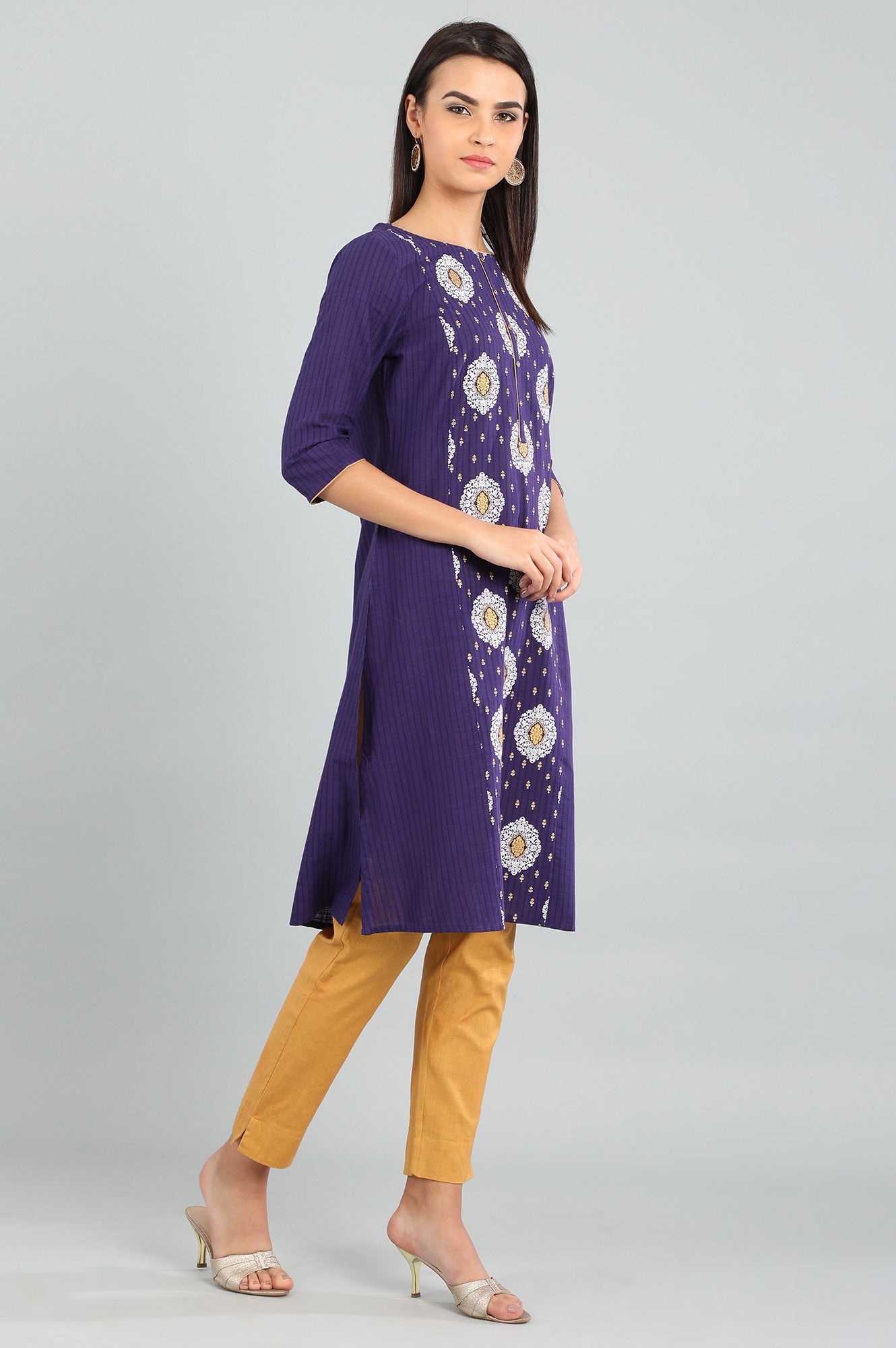 Purple Round Neck Printed kurta