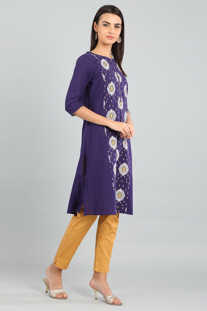 Purple Round Neck Printed kurta
