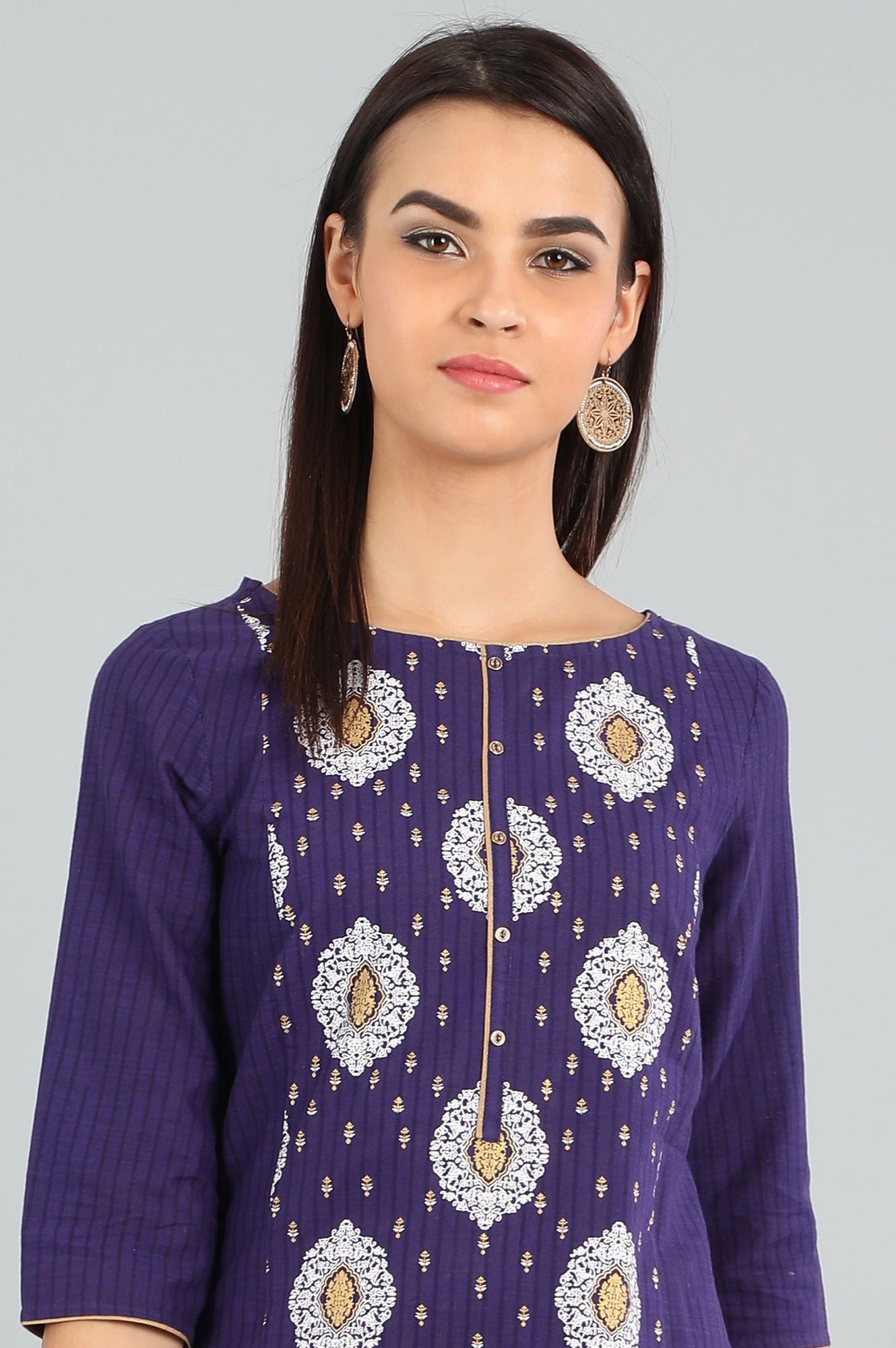 Purple Round Neck Printed kurta