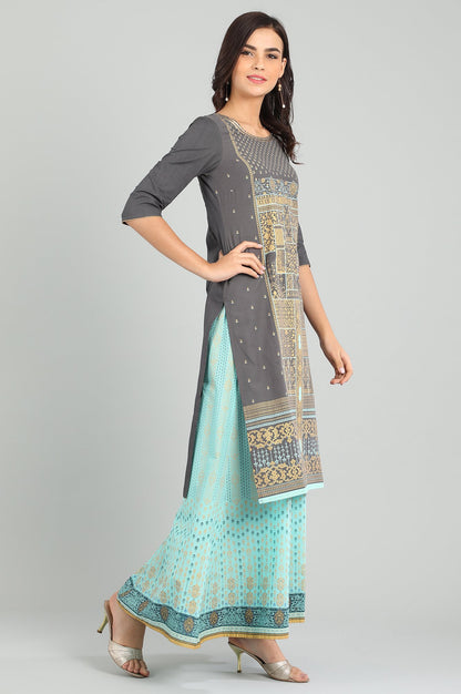 Grey Round Neck Printed kurta