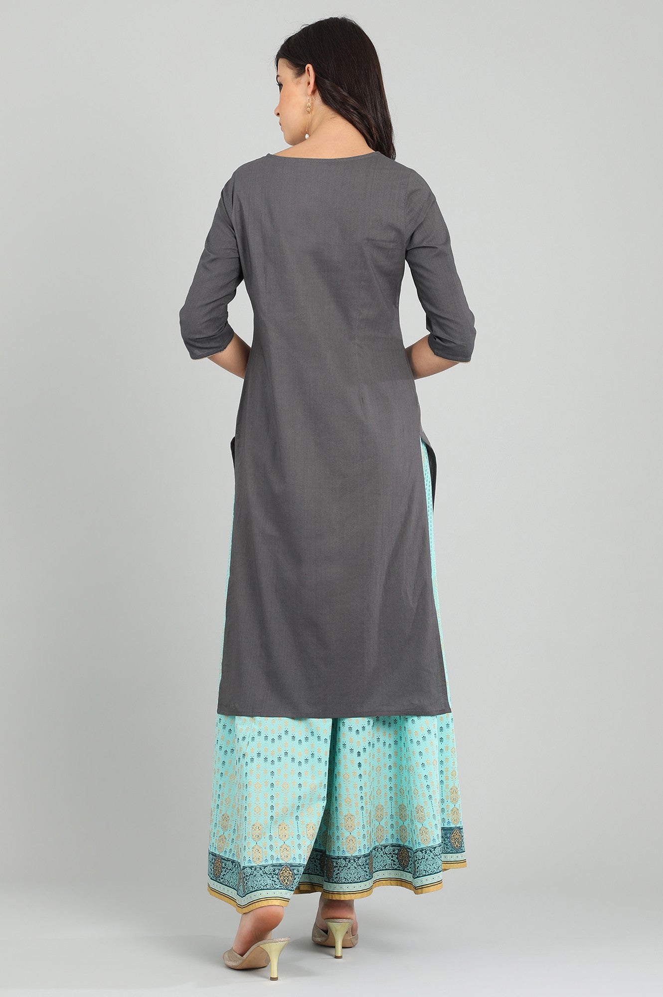 Grey Round Neck Printed kurta