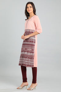 Peach Round Neck Printed kurta