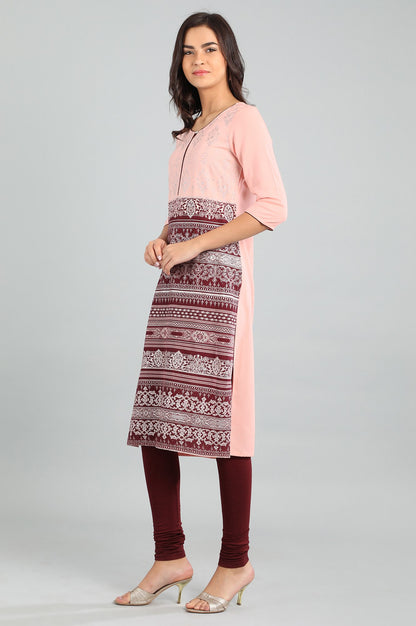 Peach Round Neck Printed kurta