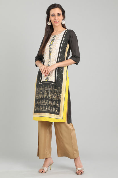 Grey Round Neck Printed kurta