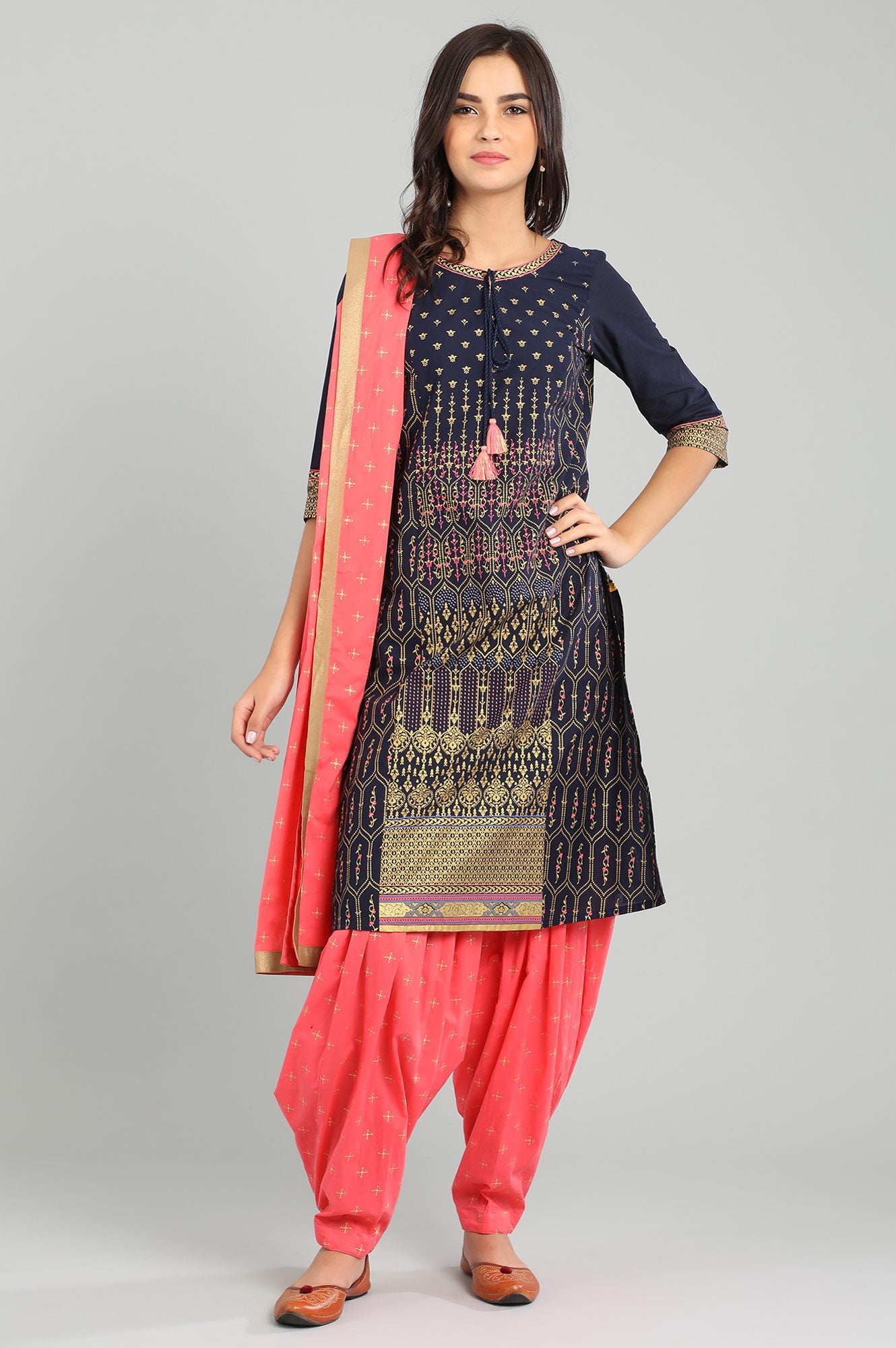 Blue Round Neck Printed kurta