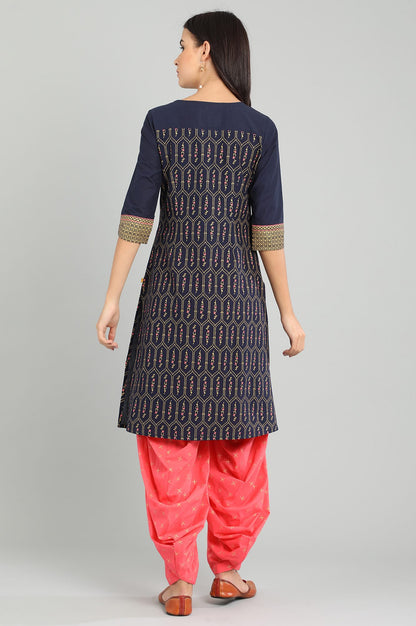 Blue Round Neck Printed kurta