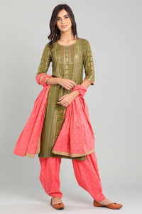 Green Round Neck Printed kurta