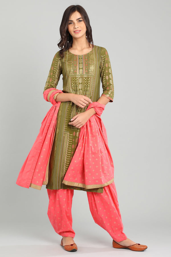 Green Round Neck Printed kurta
