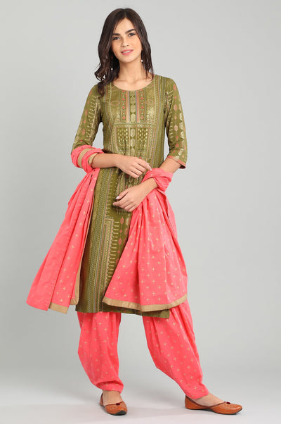 Green Round Neck Printed kurta