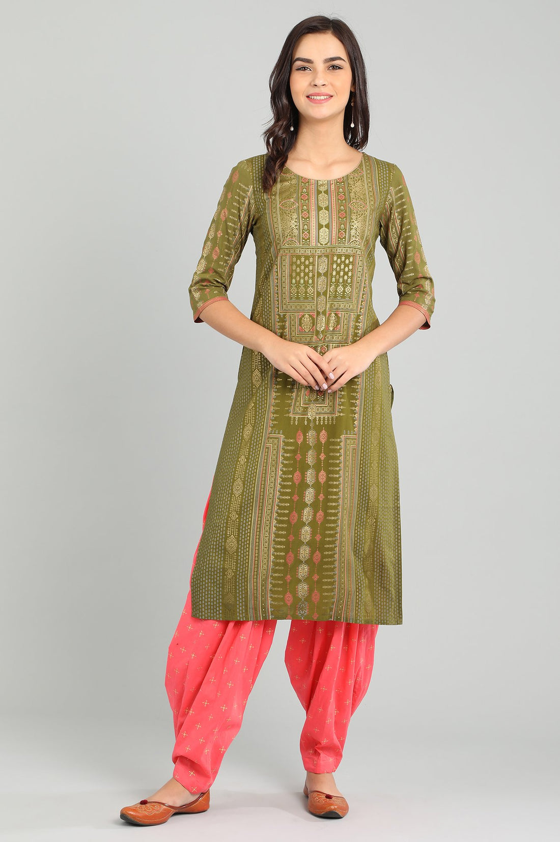 Green Round Neck Printed kurta