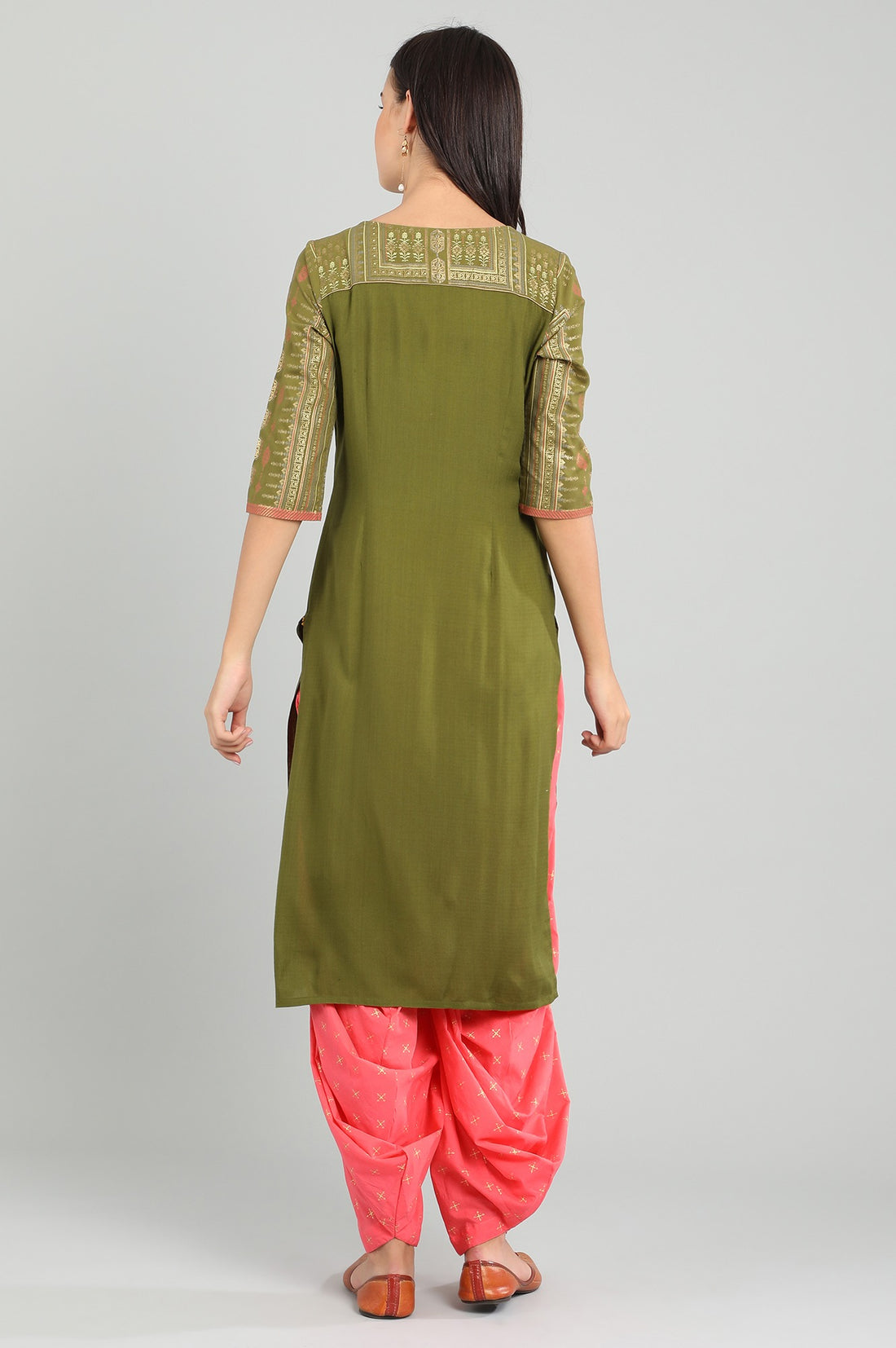 Green Round Neck Printed kurta