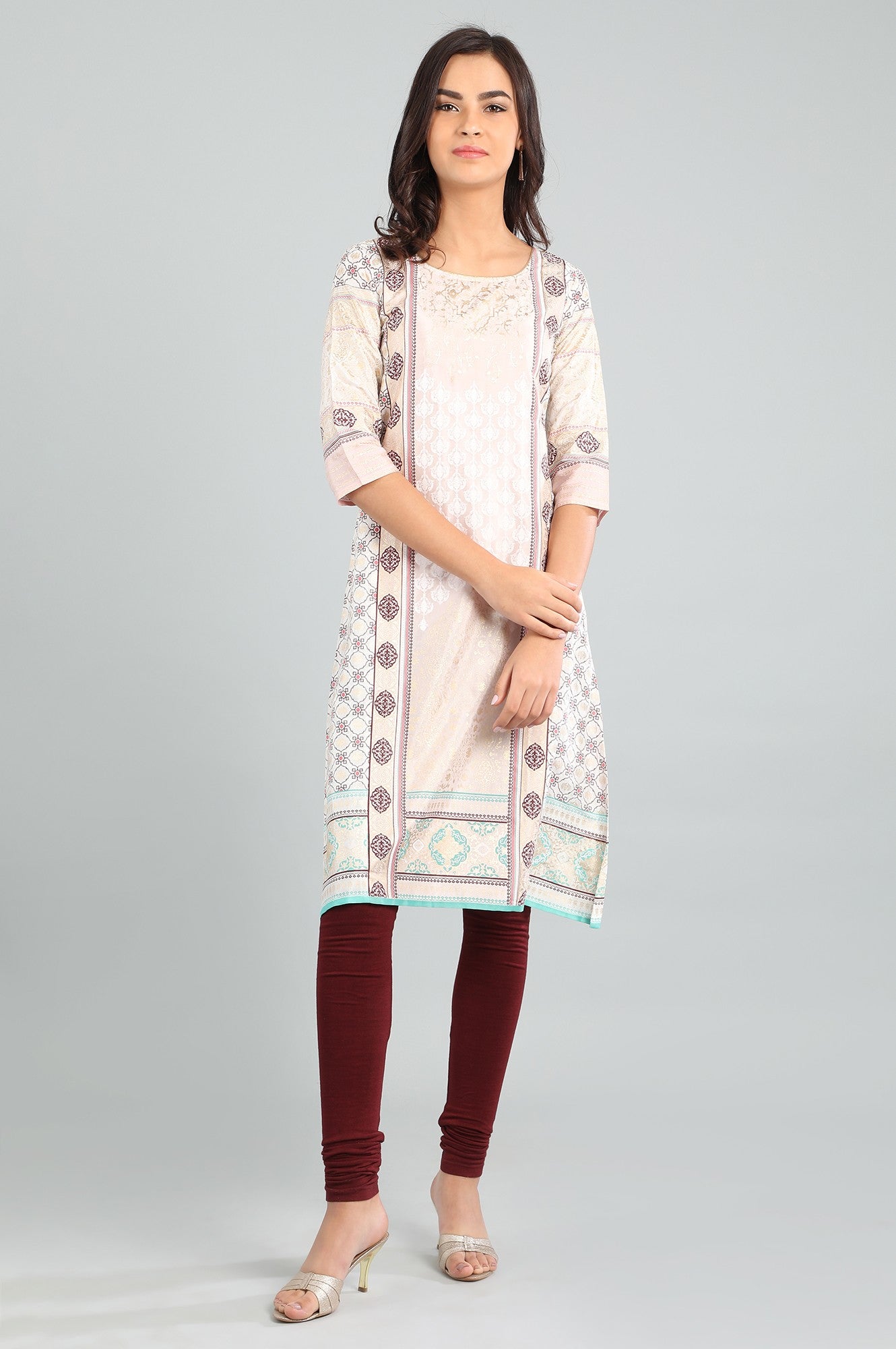 Pink Round Neck Printed kurta