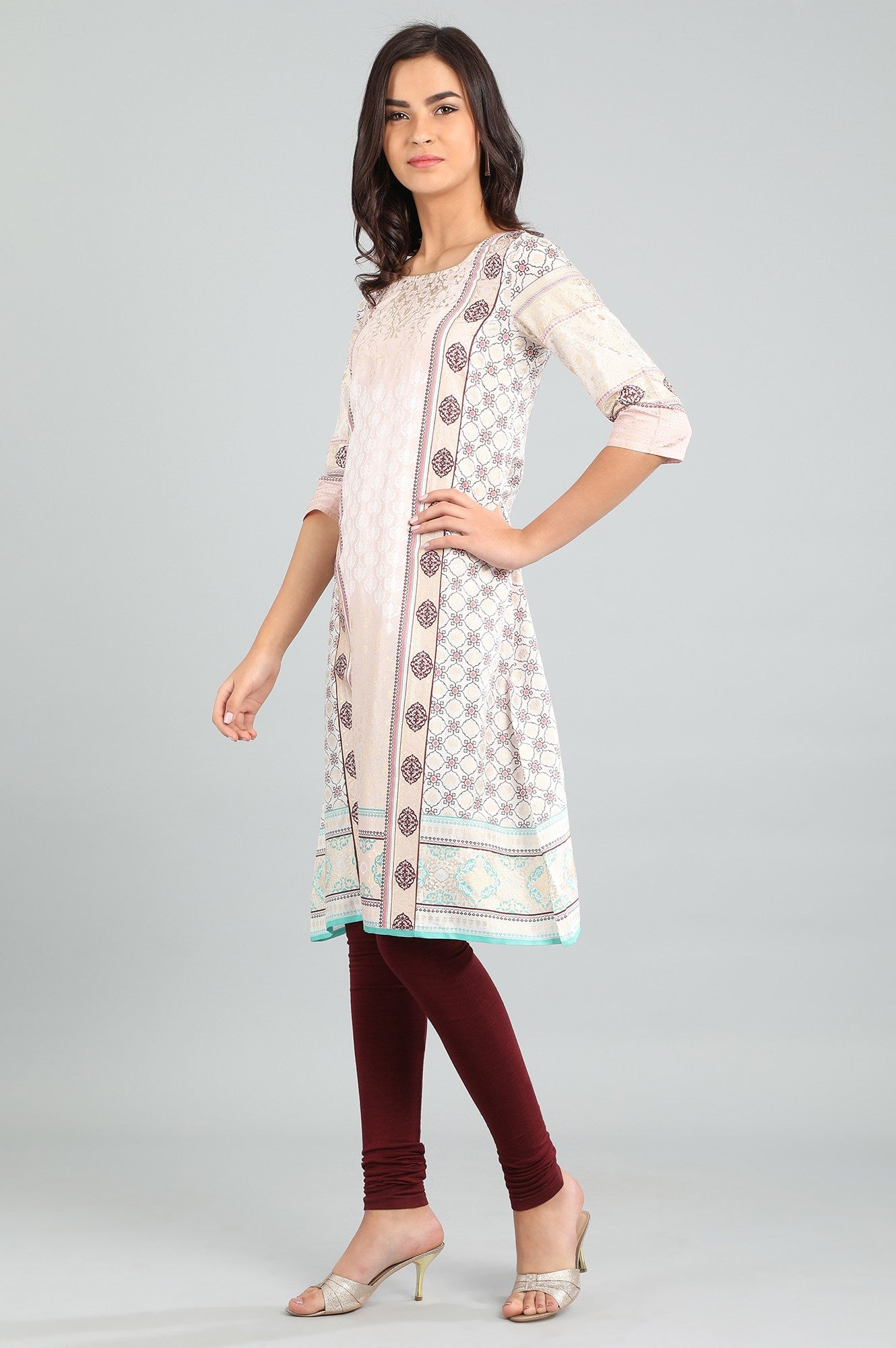 Pink Round Neck Printed kurta