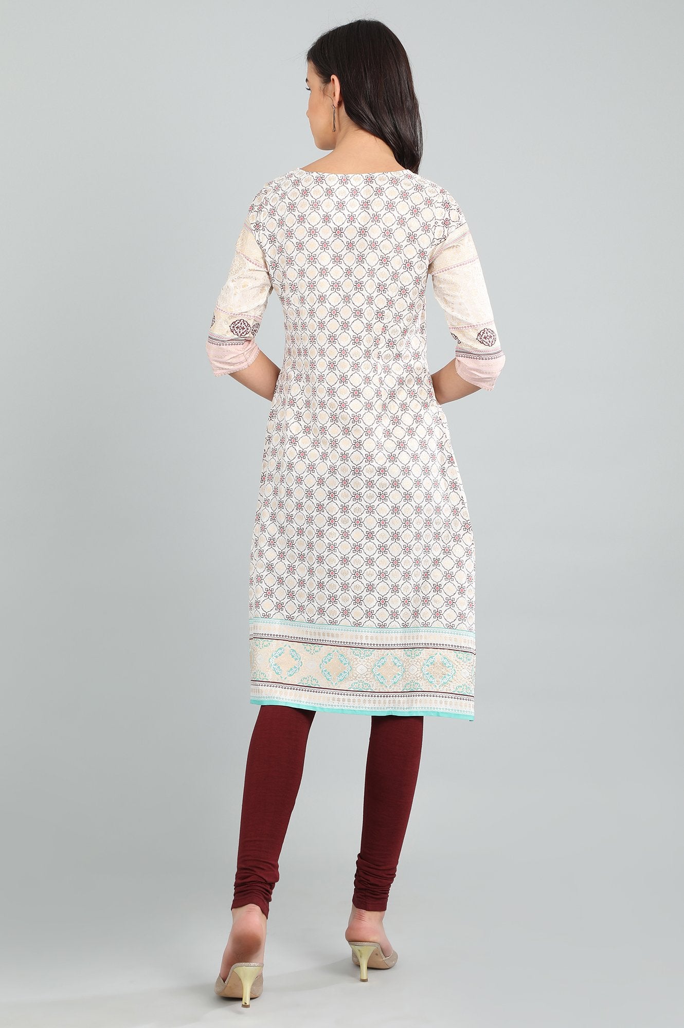 Pink Round Neck Printed kurta