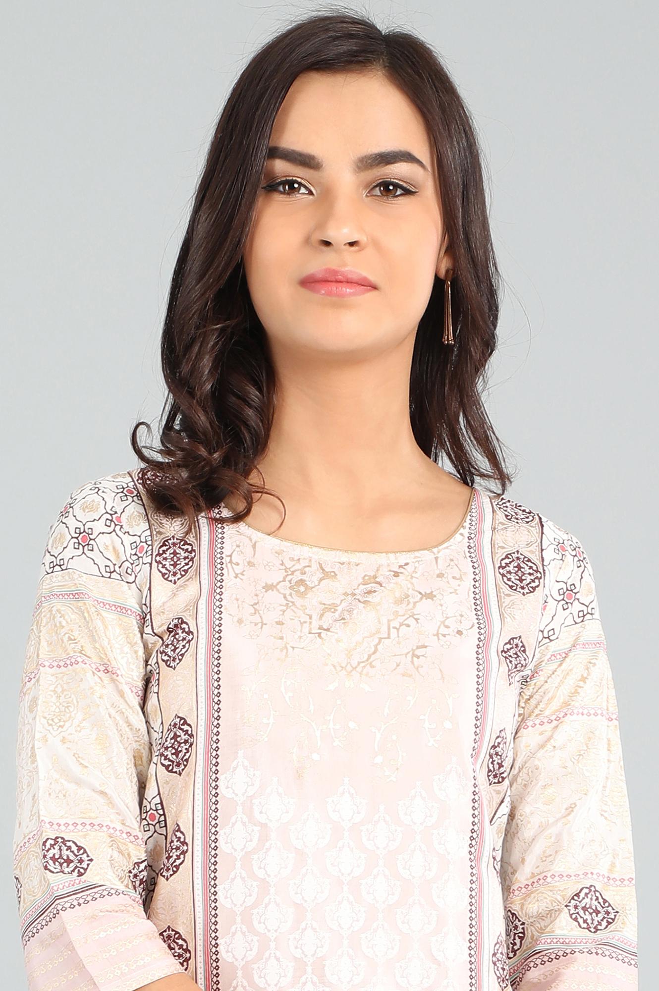 Pink Round Neck Printed kurta