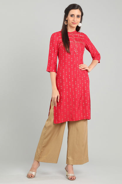 Red Band Collar Printed kurta