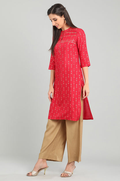 Red Band Collar Printed kurta