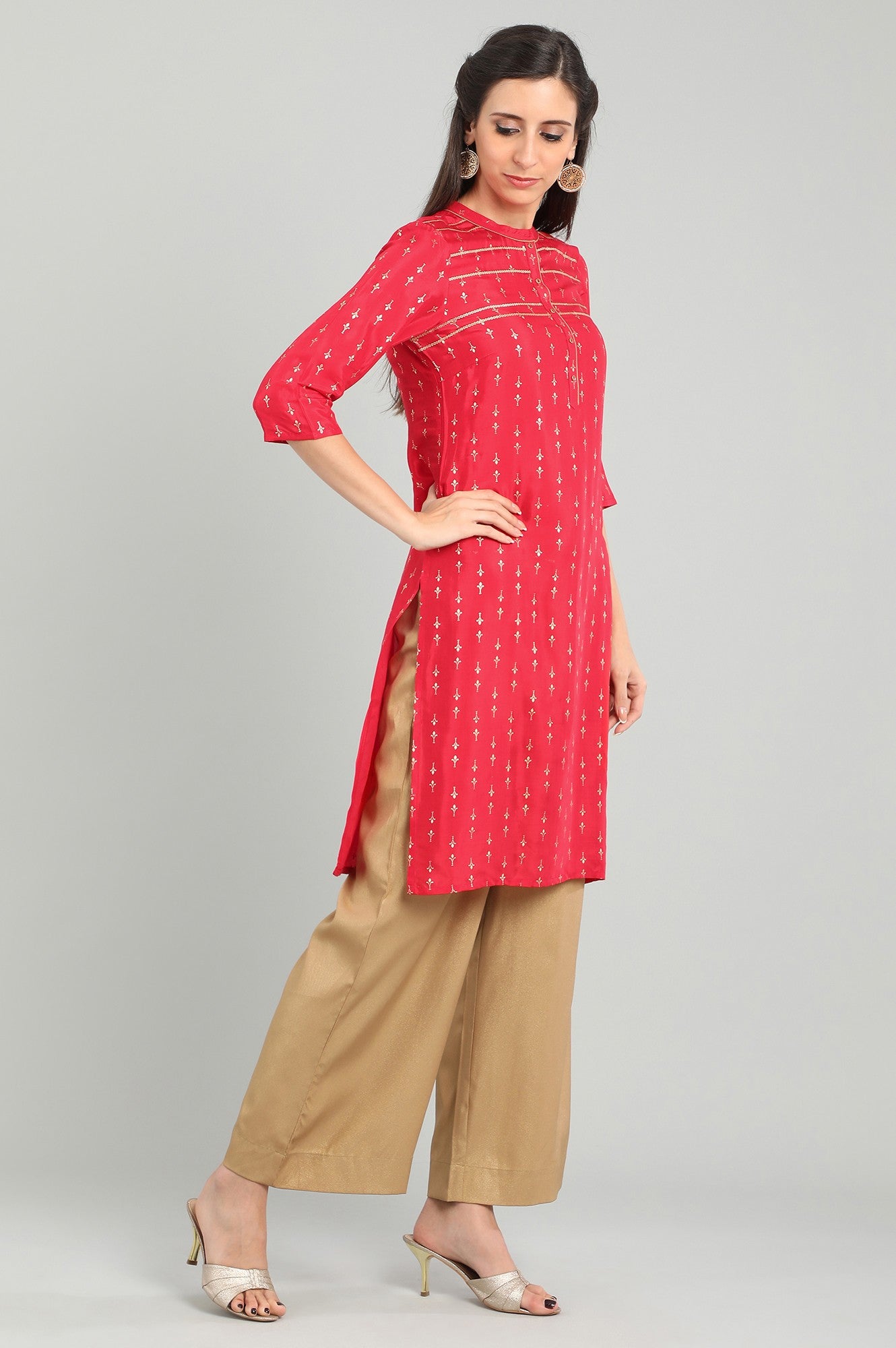 Red Band Collar Printed kurta