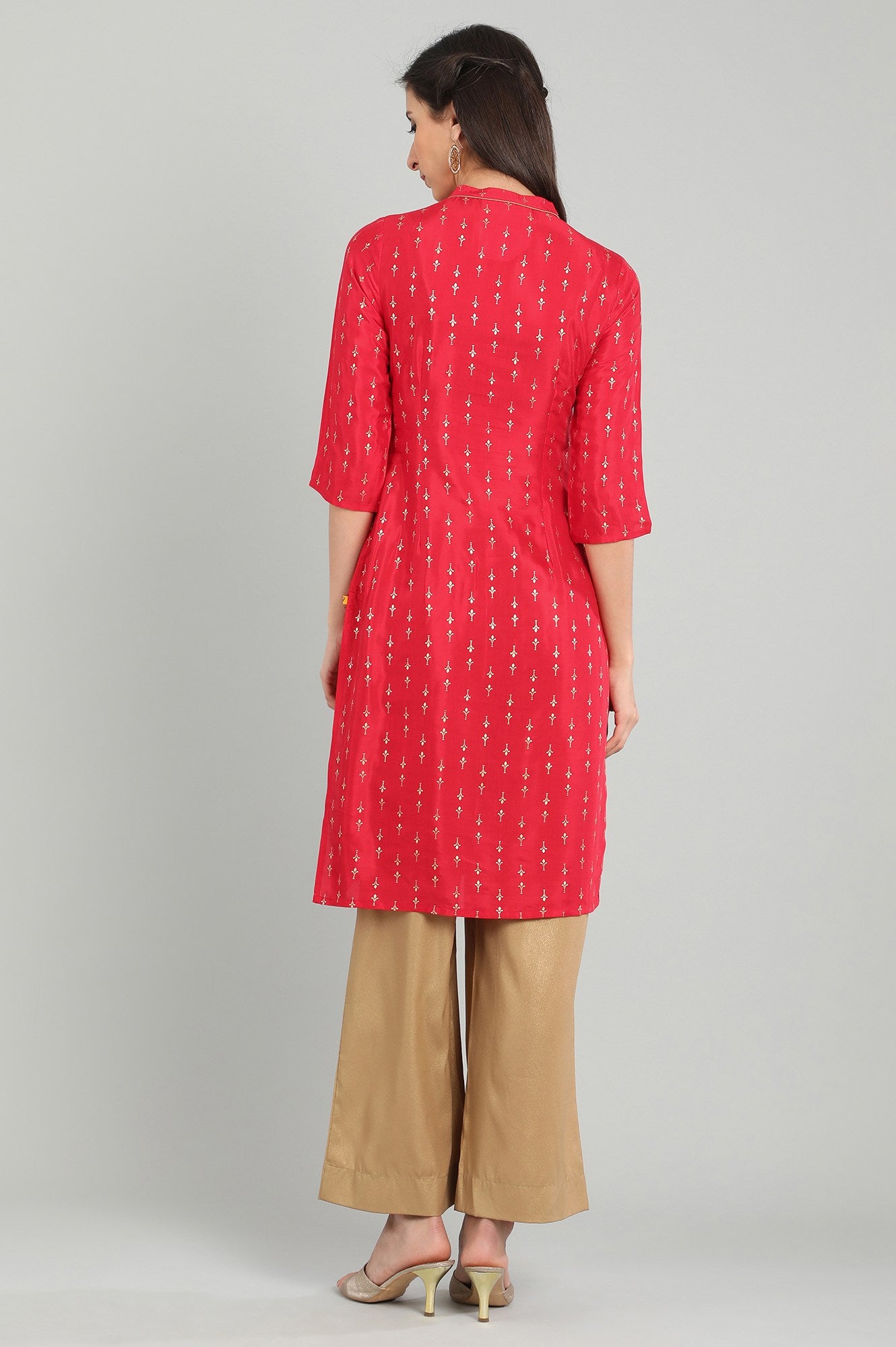 Red Band Collar Printed kurta