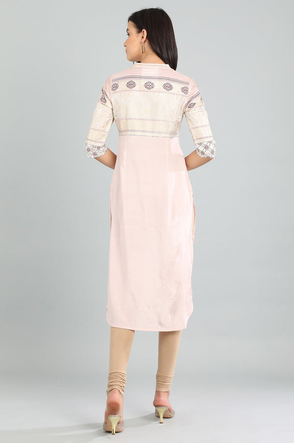 Pink Band Collar Printed kurta