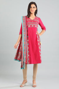 Pink V Neck Printed kurta