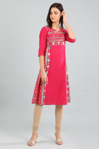 Pink V Neck Printed kurta