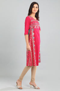 Pink V Neck Printed kurta