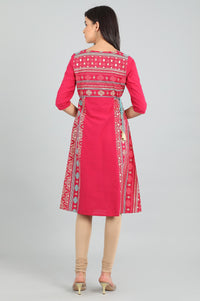 Pink V Neck Printed kurta